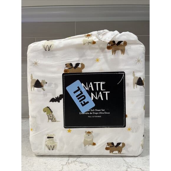 DOGS IN COSTUMES Halloween Nate & Nat FULL Size Sheet Set Dinosaur Bat Mummy - Picture 1 of 10